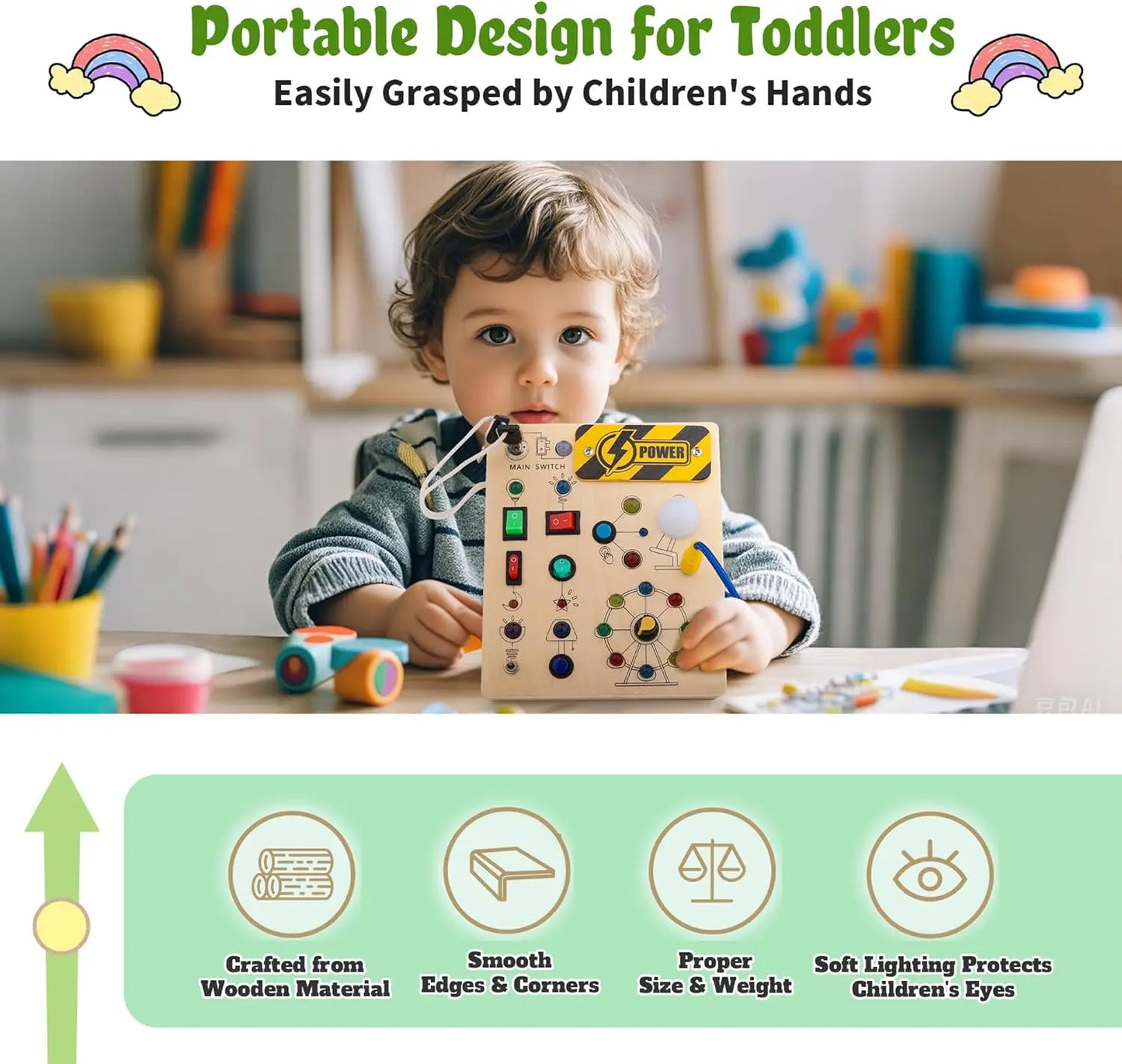 Montessori Busy Board with LED Lights for Fun Learning