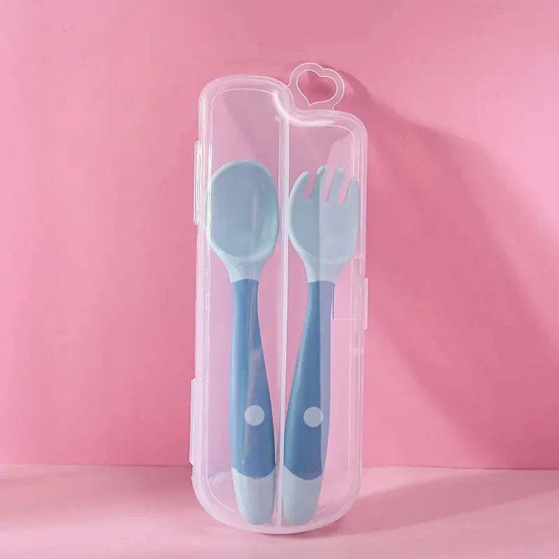 Silicone Baby Spoon & Fork Set – Soft Training Tableware