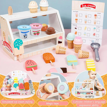 Ice Cream Counter Playset for Kids – Montessori Role Play Fun
