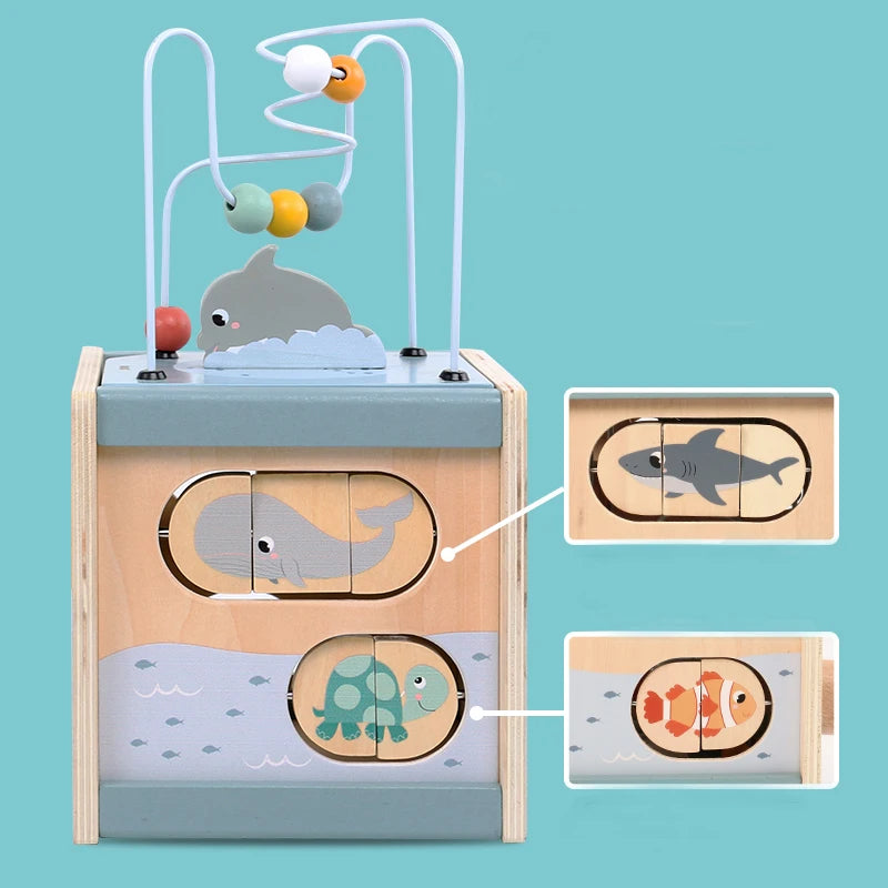 Wooden Activity Cube – 5-in-1 Montessori Learning Toy