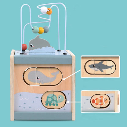 Wooden Activity Cube – 5-in-1 Montessori Learning Toy