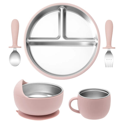 Stainless Steel Baby Feeding Set with BPA-Free Silicone Bowl