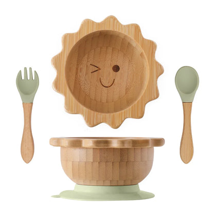 Bamboo Baby Tableware Set with Suction Plate & Fork Spoon