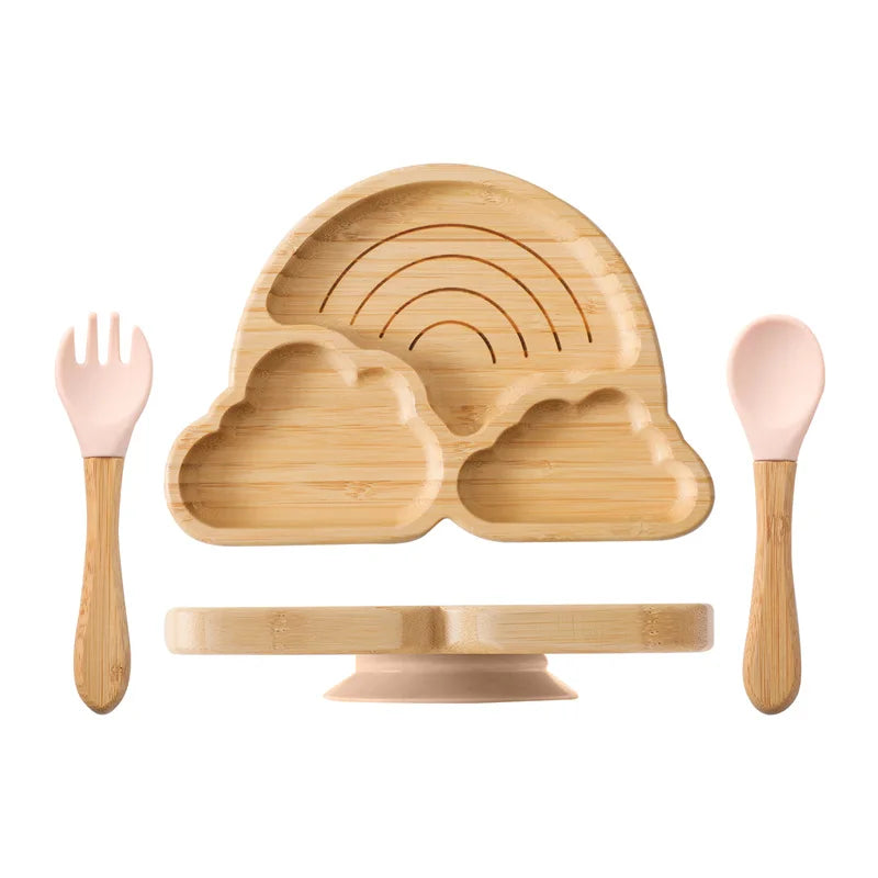 Bamboo Baby Tableware Set with Suction Plate & Fork Spoon
