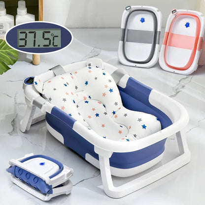Silicone Baby Bathtub with Temperature Sensor & Foldable Design