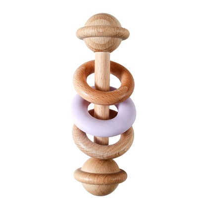 Baby Wooden Rattles Silicone Ring – Safe Teething Toy