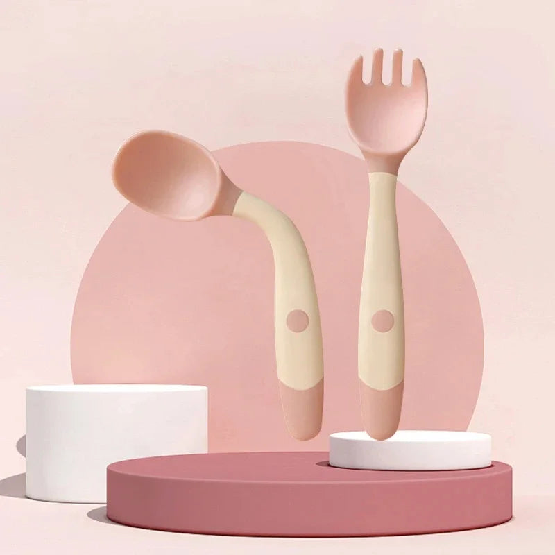Silicone Baby Spoon & Fork Set – Soft Training Tableware