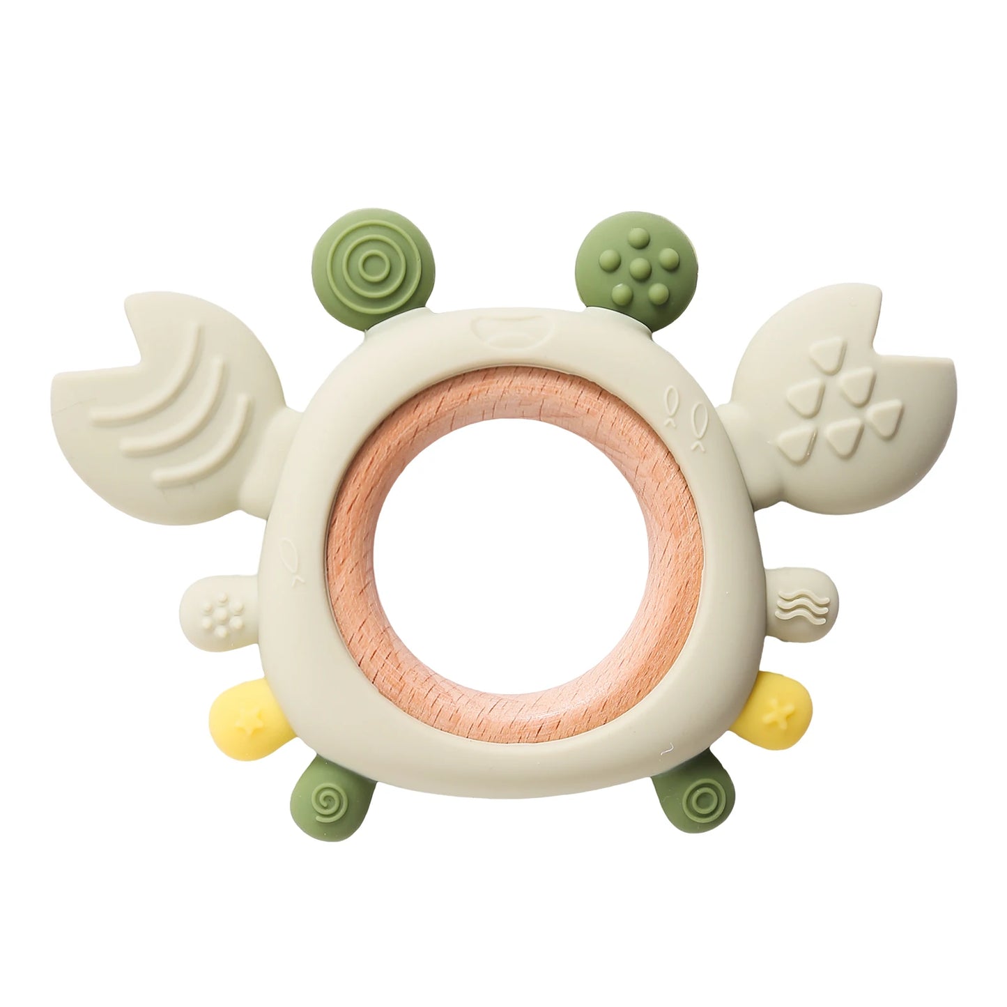 Silicone Baby Teether – Crab Wooden Ring for Gum Relief