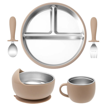Stainless Steel Baby Feeding Set with BPA-Free Silicone Bowl