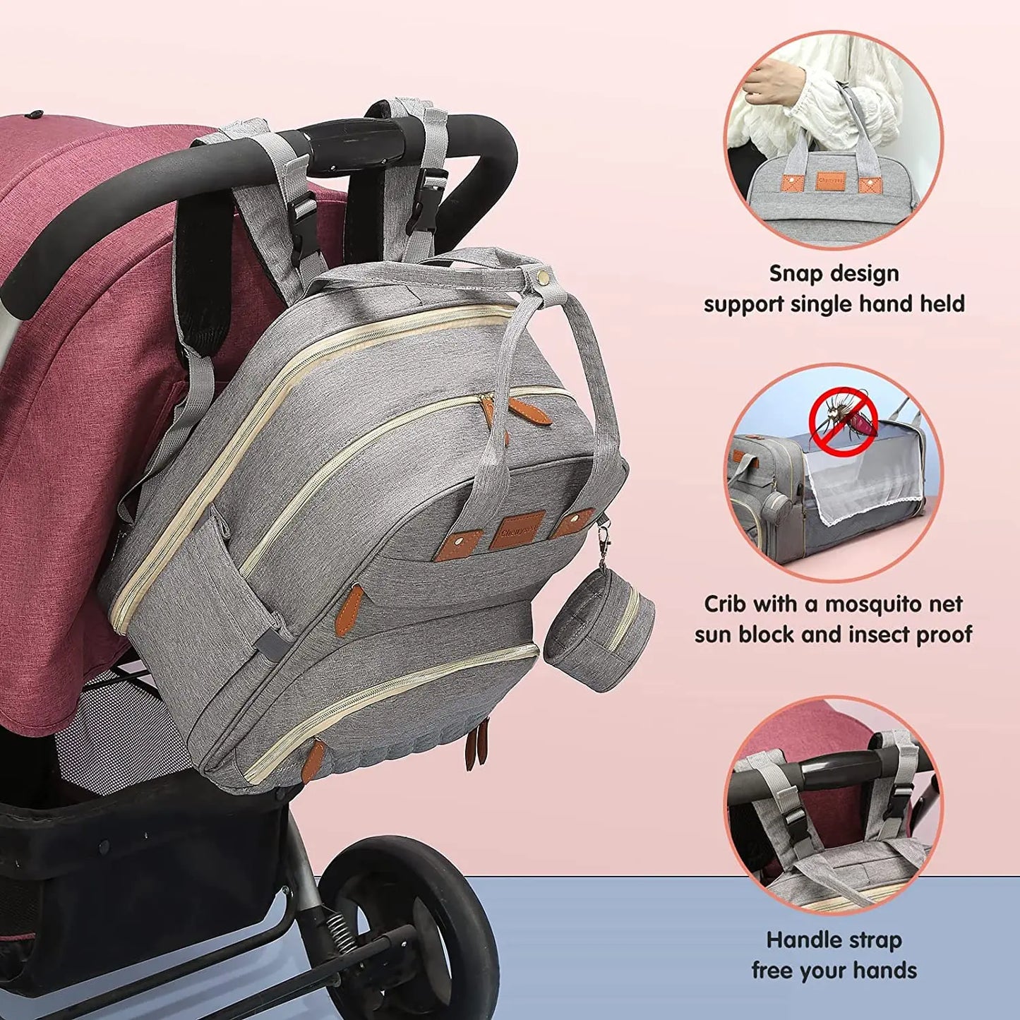 3-in-1 Diaper Bag Backpack with Foldable Baby Bed & USB Port