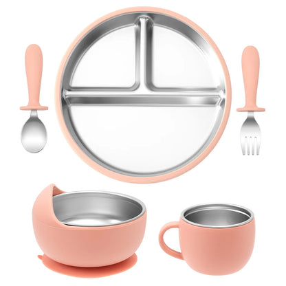 Stainless Steel Baby Feeding Set with BPA-Free Silicone Bowl