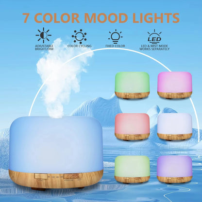 500ML Ultrasonic Aroma Diffuser – Cool Mist & LED Humidifier