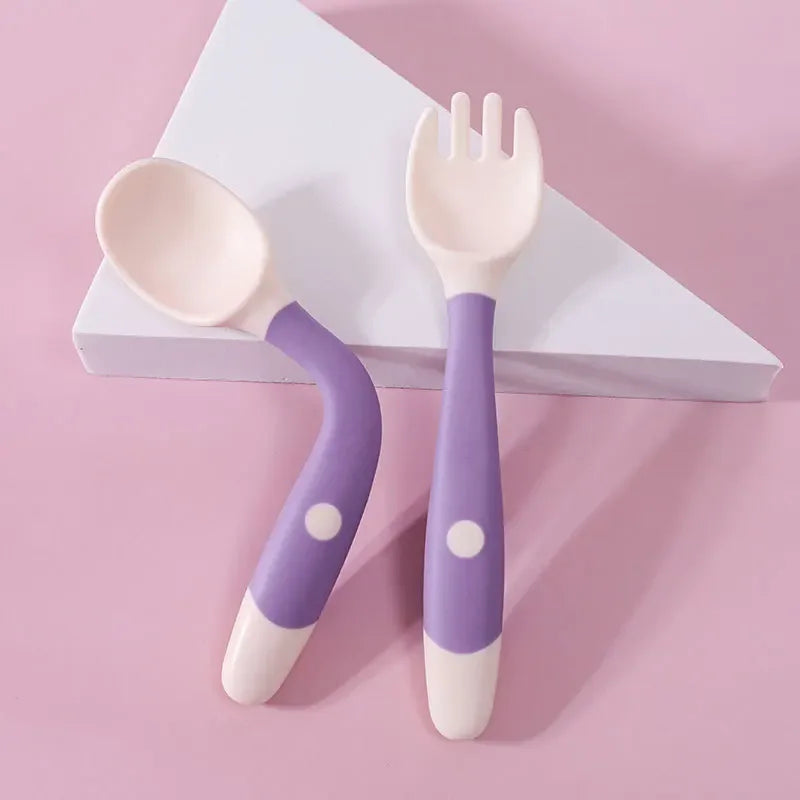 Silicone Baby Spoon & Fork Set – Soft Training Tableware