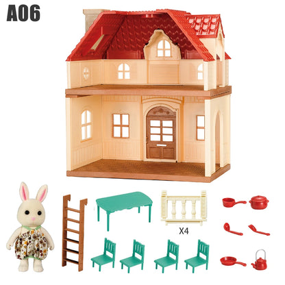 Forest Family Dollhouse Furniture Set – 3-Story Play Villa