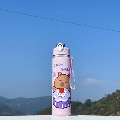 Capybara Straw Water Bottle Large Capacity Insulated Cup