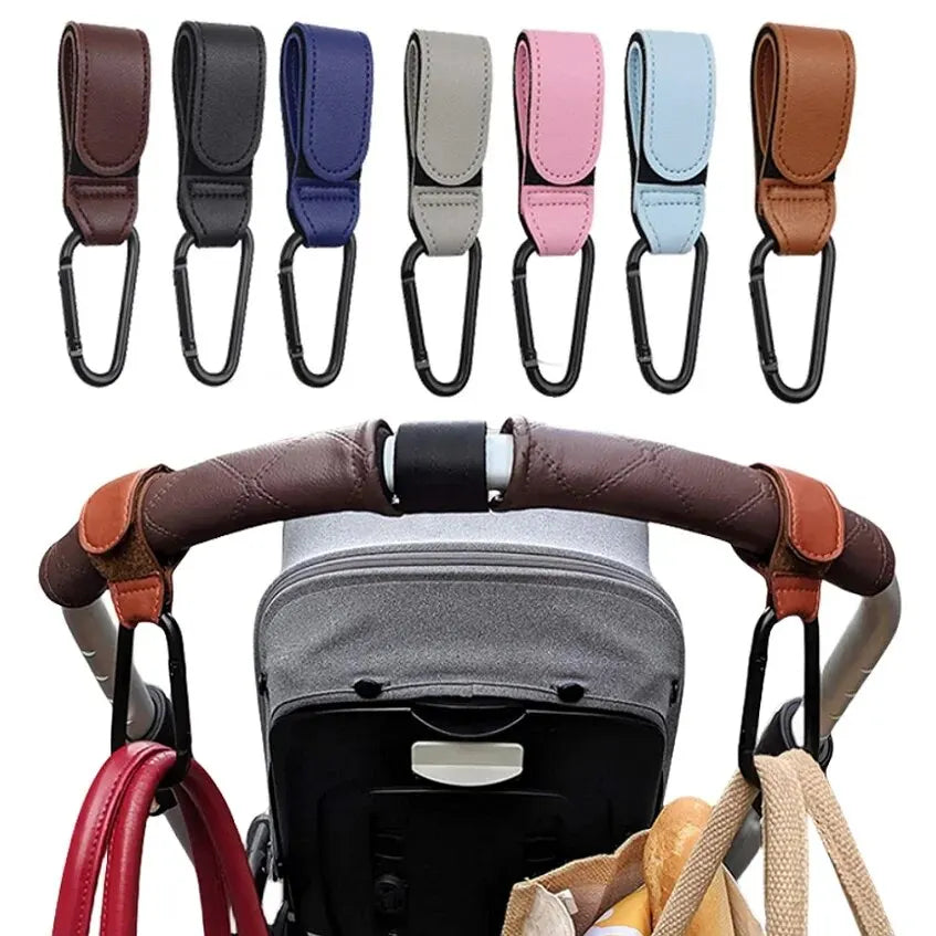 Stroller Hooks for Bags – Strong, PU Leather, Hands-Free Travel