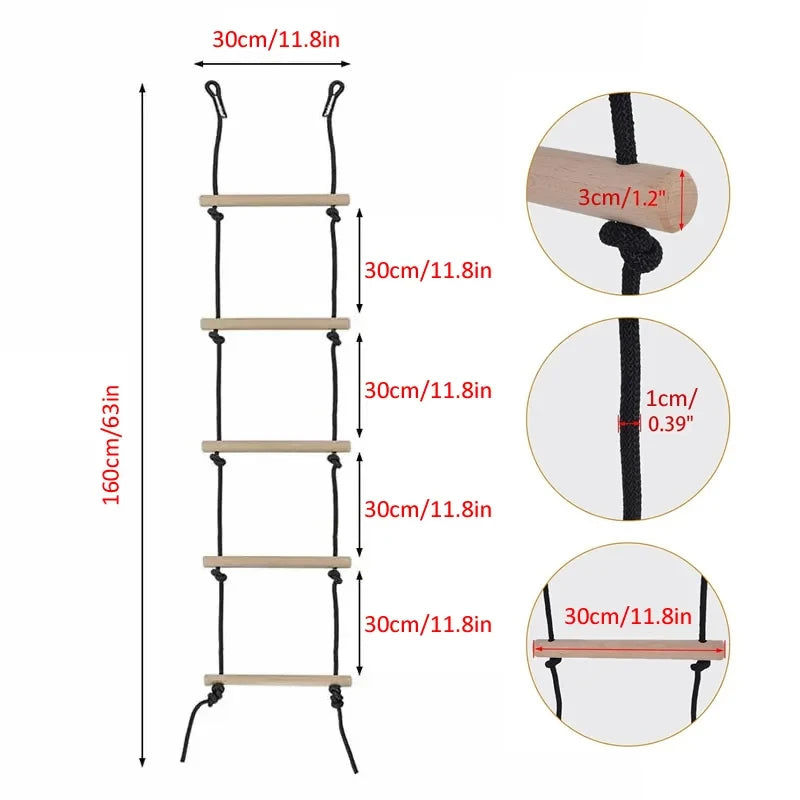 Child climbing rope ladder to build core strength and gross motor coordination