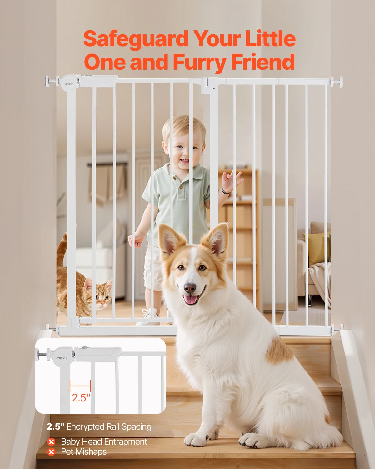 Baby Gate for Stairs & Doorways with Auto-Close Safety