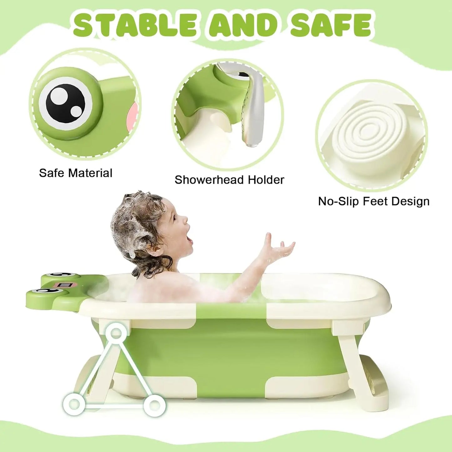 Baby Bath Tub with Cushion – Foldable & Thermometer Safe