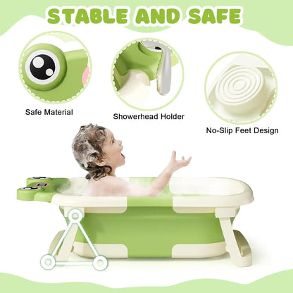 Baby Bath Tub with Cushion – Foldable & Thermometer Safe