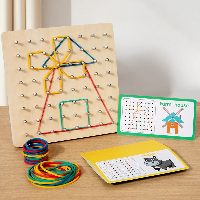 Wooden Geoboard Puzzle for Creative Math Learning Fun