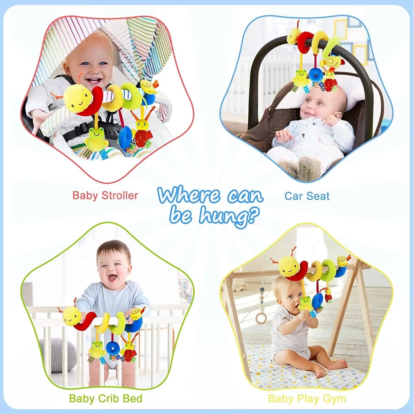 Infant Spiral Car Seat Toys – Plush Sensory Rattle