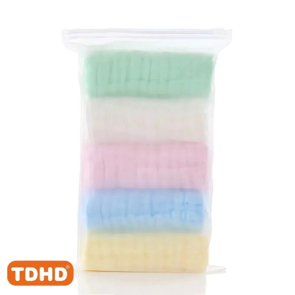 Baby Cotton Gauze Saliva Towel Set – Soft & Absorbent 5-Pack