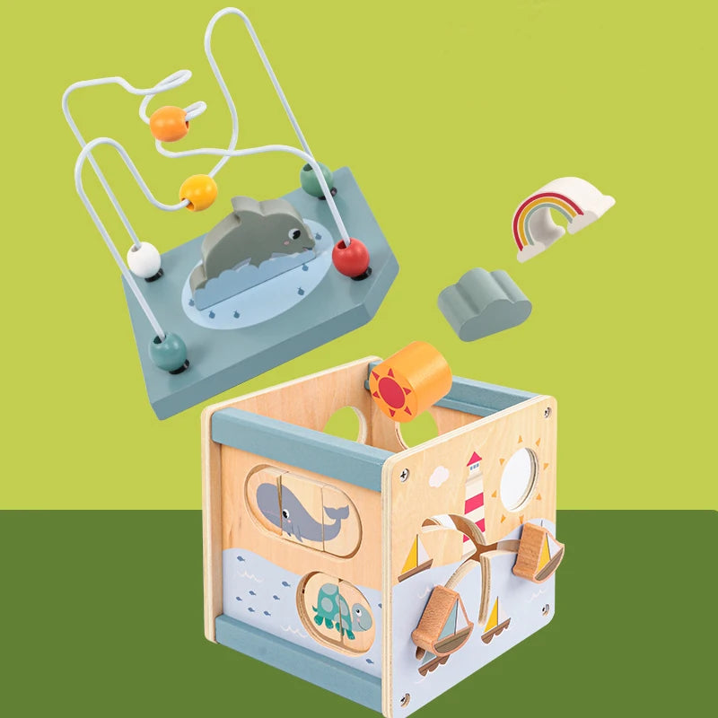 Wooden Activity Cube – 5-in-1 Montessori Learning Toy